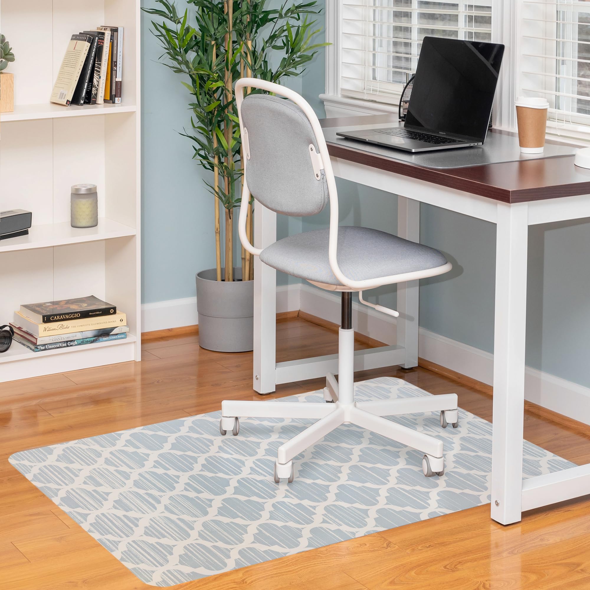 ilyapa office chair mat for hardwood floor, 30" x 48" pvc under desk chair mat for computer chairs on harwood, tile and carpet floor - trellis design