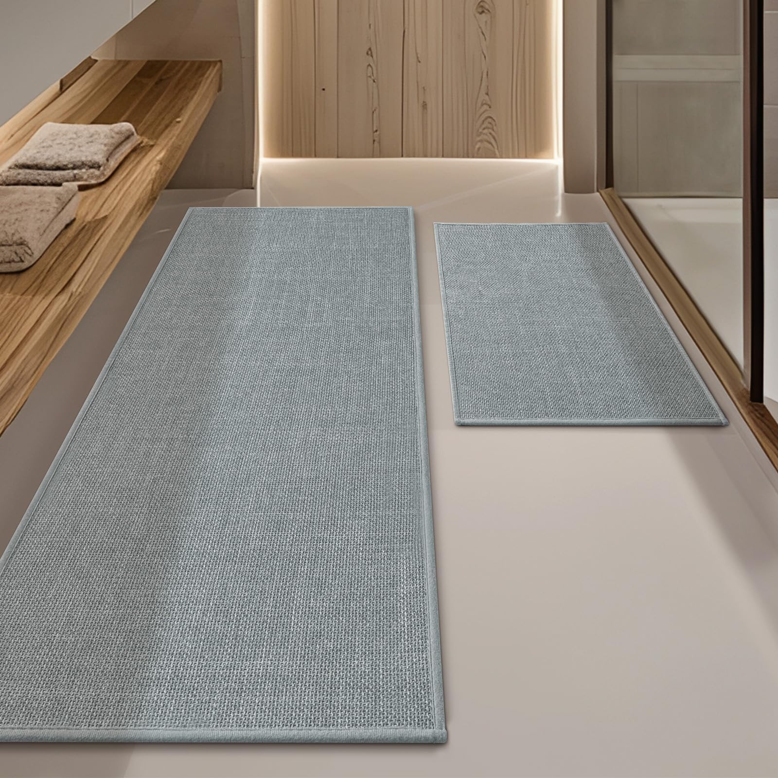 YIHOUSE Light Grey Bathroom Rug Set, 2 Piece, 17"x24" + 17"x47", Non-Slip, Quick Dry, Machine Washable, Modern Bohemian Style