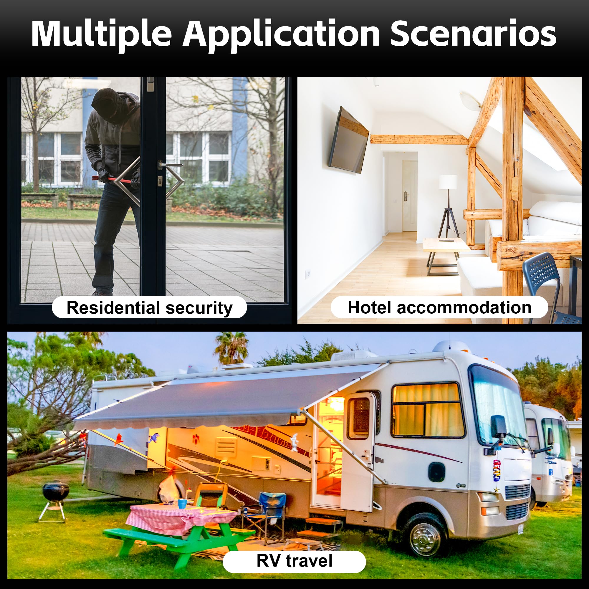 Topes de puerta 2 en 1 y barra de seguridad para puerta corredera, dispositivos de seguridad ajustables con tapas intercambiables y puntas de goma, adecuados para dormitorio, habitaciones de hotel y