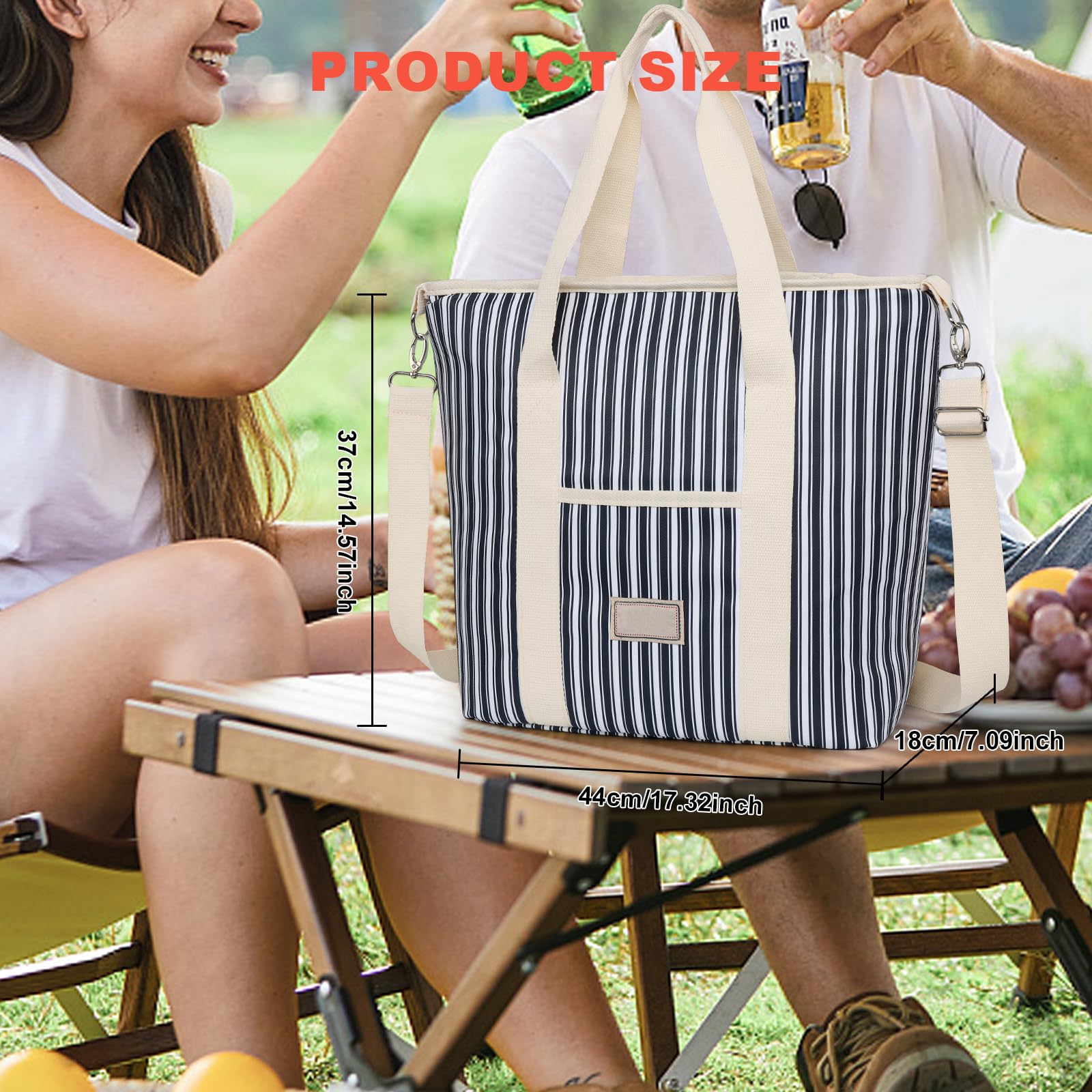 Nanxson 9L/15L/29L Large Insulated Lunch Bag for Women Adult Reusable Leakproof Picnic Lunch Box Freezable Cooler Tote Bag (29L,B-Navy Stripe) - Image 2