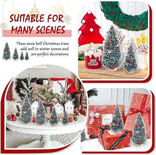 Miniatura 4 de 5 piezas de mini árboles de Navidad artificiales, árboles de Navidad artificiales, botella de mesa, árboles pequeños con nieve y cuentas de colores