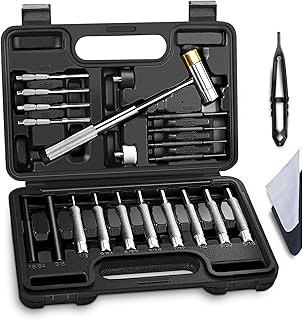 BESTNULE 24pc Punch Set and Hammer, Roll Pin Punch Set & Tweezers & Wipes | Complete Punch Set with All Essential Punches, 4 Replaceable Hammer Faces, Heat-Treated 40# Cr Steel, Compact Case