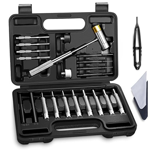 BESTNULE 24pc Punch Set and Hammer, Roll Pin Punch Set & Tweezers & Wipes | Complete Punch Set with All Essential Punches, 4 Replaceable Hammer Faces, Heat-Treated 40# Cr Steel, Compact Case