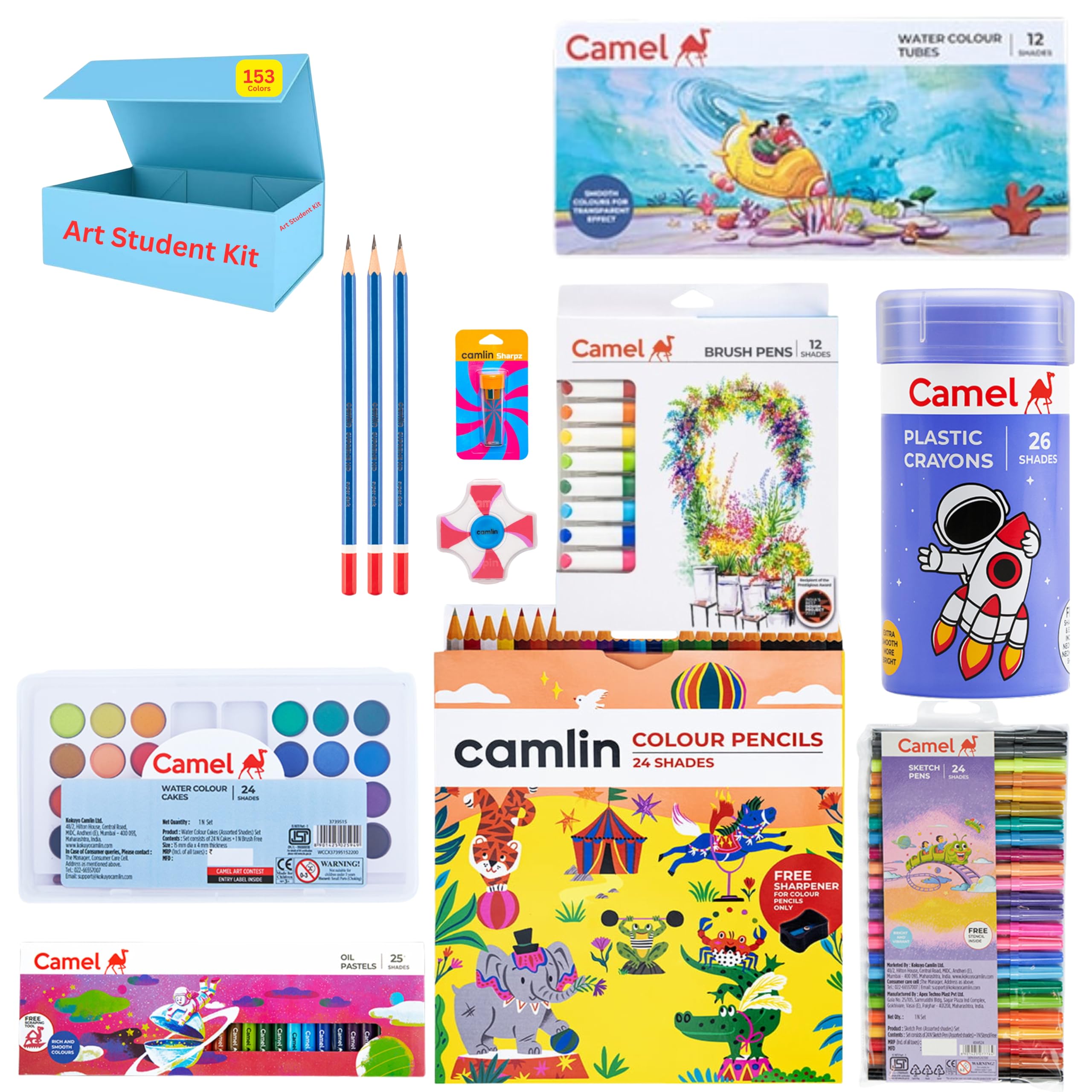 Camel Art Student Kit, 153 Colours, Complete Drawing Set with Oil