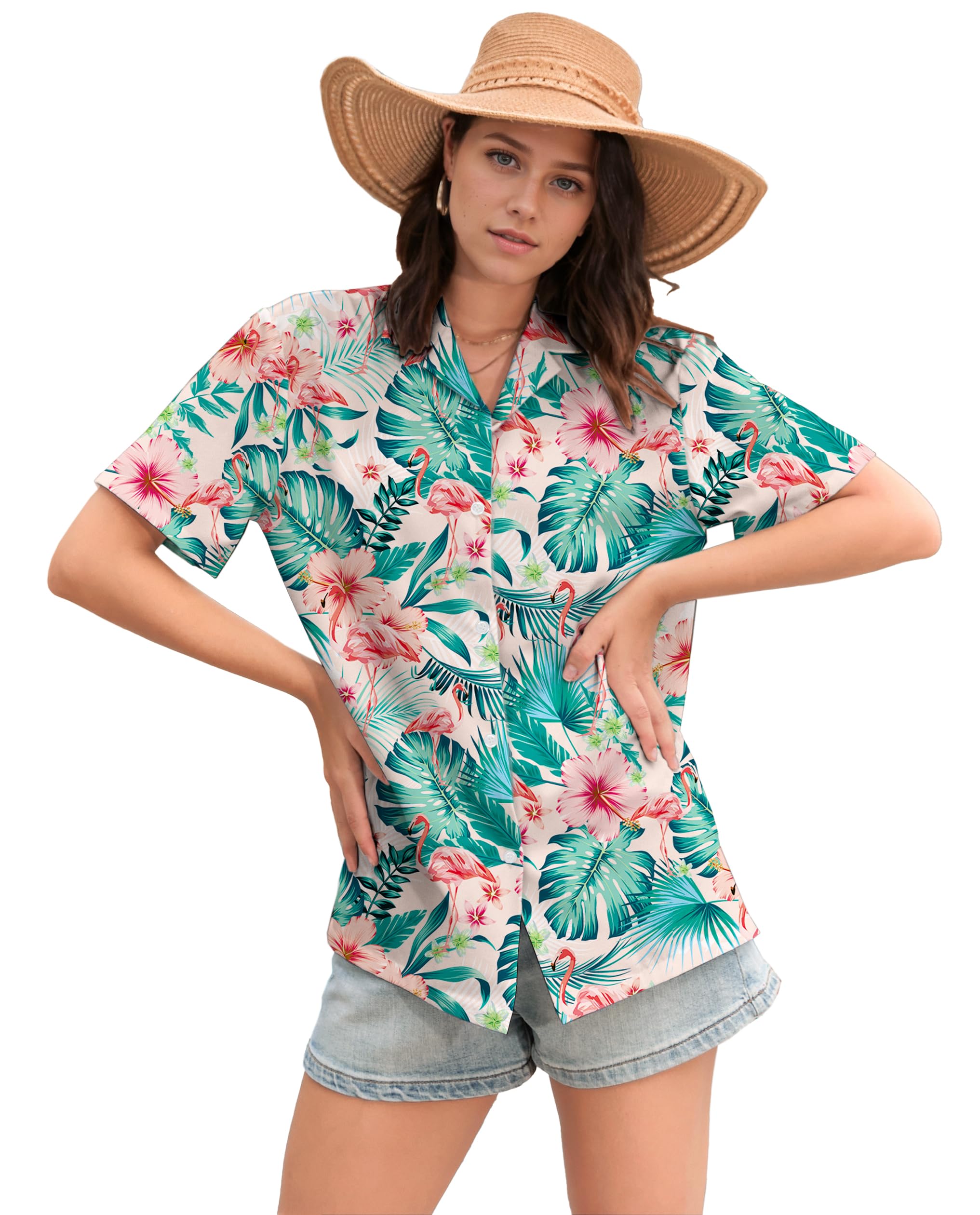 Cromoncent Mommy and Me Matching Hawaiian Outfits Girls &amp; Womens Hawaiian Shirts Tropical Button Down Shirts