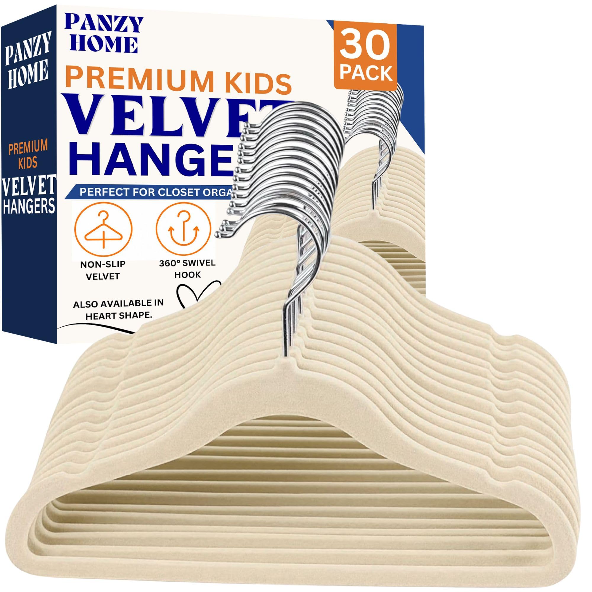 Panzy Home 30 Pack Kids Velvet Clothes Hangers, Non-Slip Clothes Hangers for Infant and Toddler, Ultra-Slim Space Saving for Nursery Closet Organisation