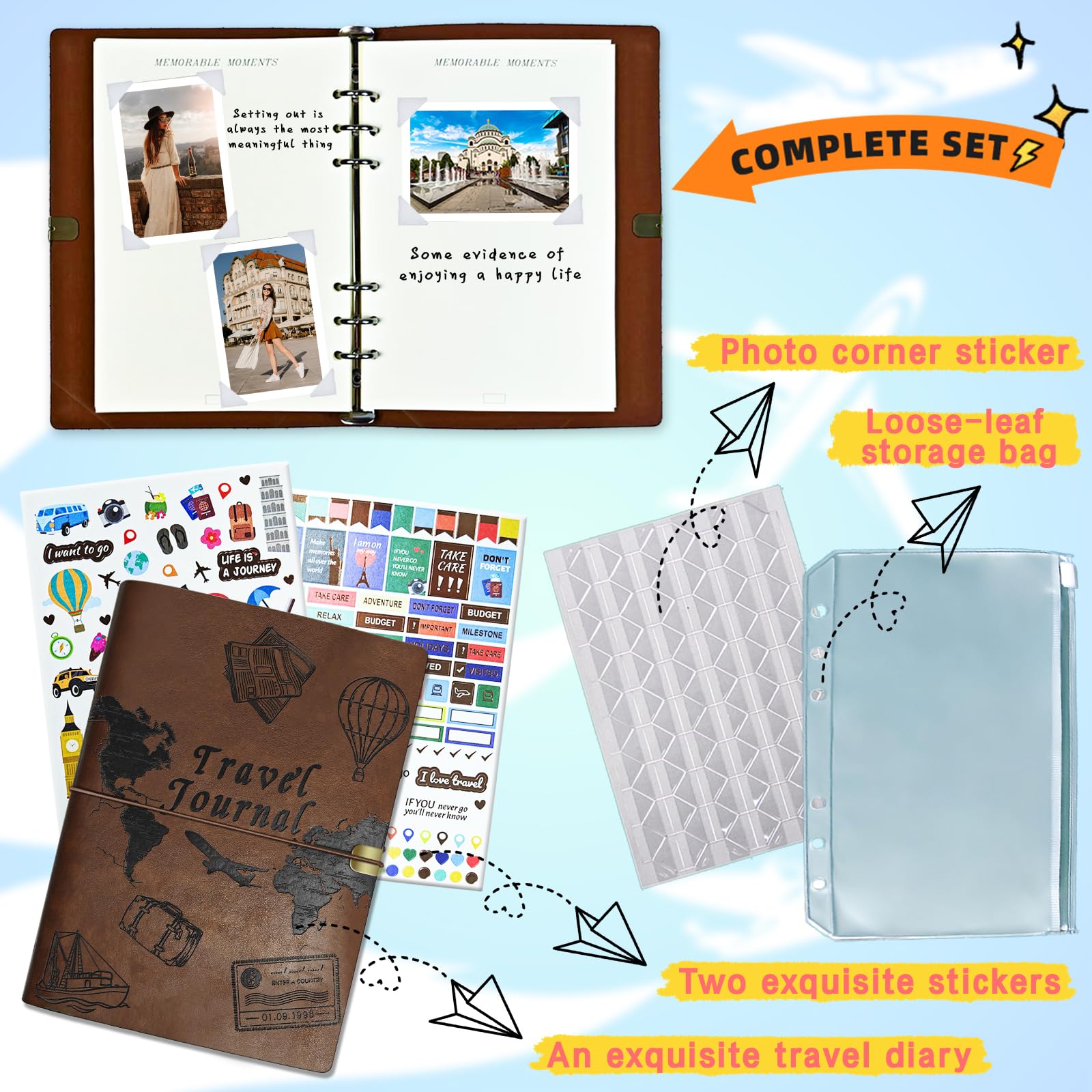 Reisetagebuch für Damen, Herren und Paare, Leder-Reisetagebuch mit Aufforderungen, Reise-Memorybuch & Abenteuerbuch (Braun)