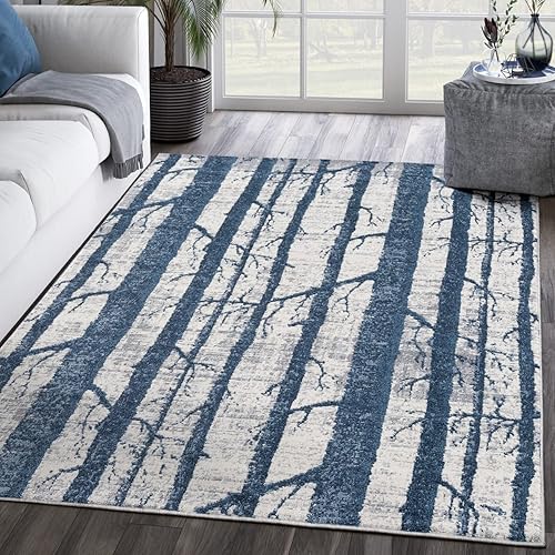 Abani Alfombra de área 4 x 6 pulgadas colección Mist diseño de árboles azules pelo medio hecha en Turquía resistente a manchas y cobertizos sala de