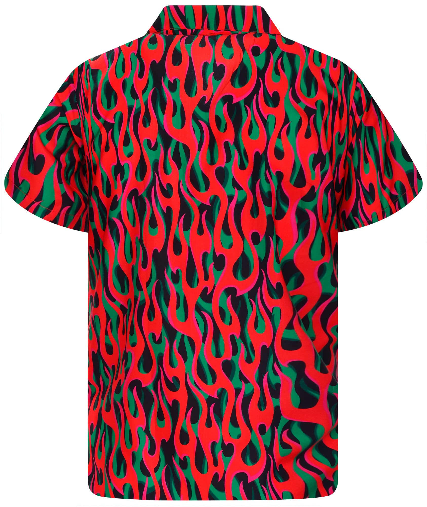 King Kameha Men's Flames-Allover-Design-Red Funky Hawaiian Shirt, Shortsleeve, Flames Allover, Red, S