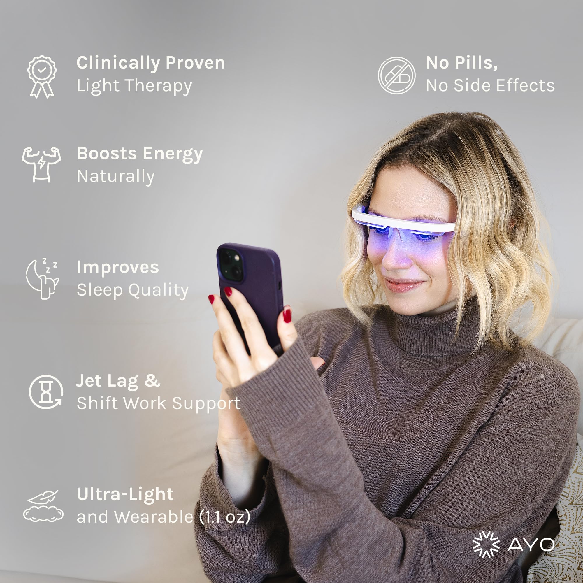 AYO: Blue Light Therapy Glasses | Sleep Better, Boost Energy