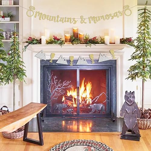 Miniatura 4 de Sursurprise Decoraciones de despedida de soltera de montaña, guirnalda de pancartas de montañas doradas y mimosas, cabaña, camping, glamping,