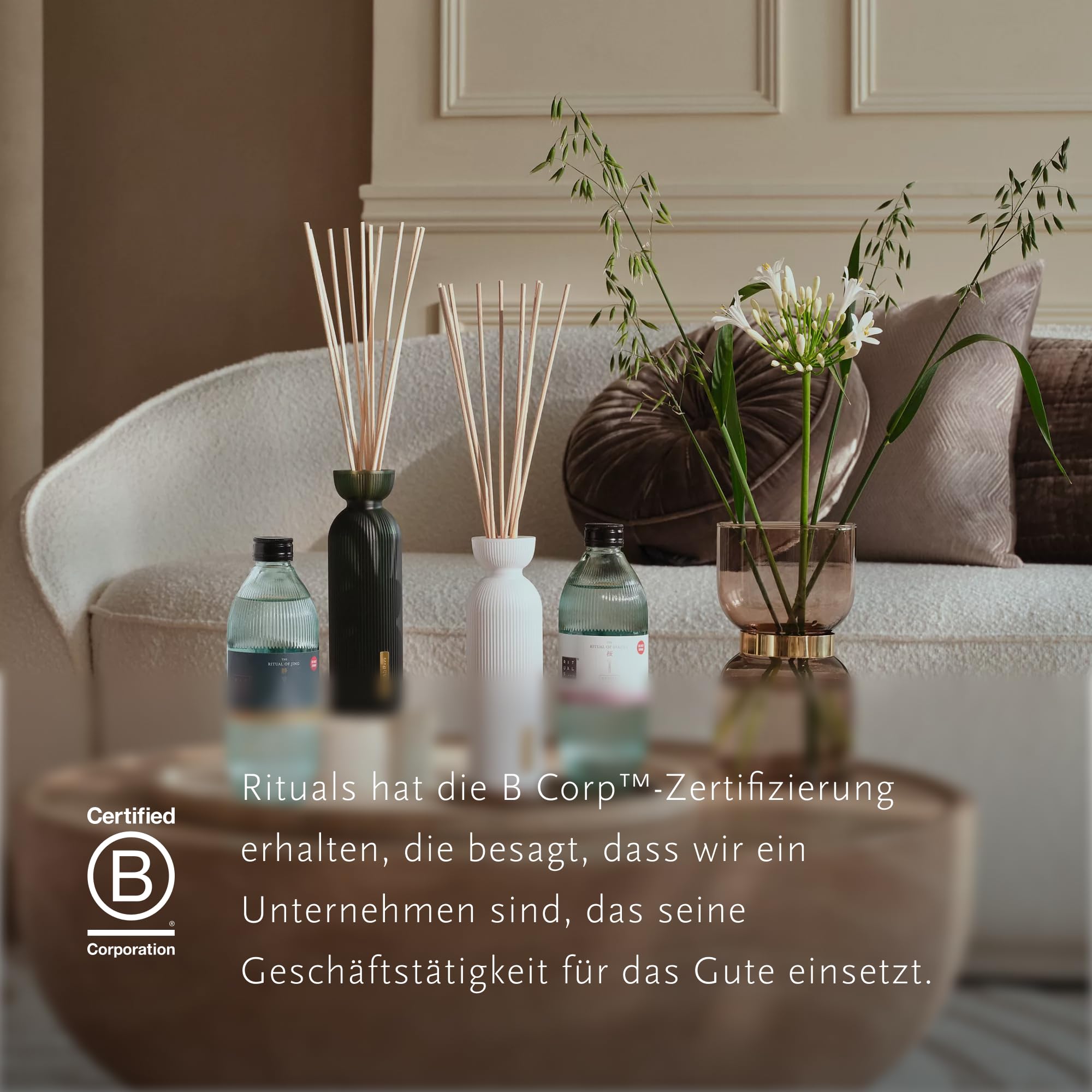 RITUALS Reed Diffuser 1x Nachfüllpack The Ritual of Karma - Zweifach nachfüllbar – Duftstäbchen mit Lotusblume und Weißem Tee – Belebender Raumduft - 1x 500ml