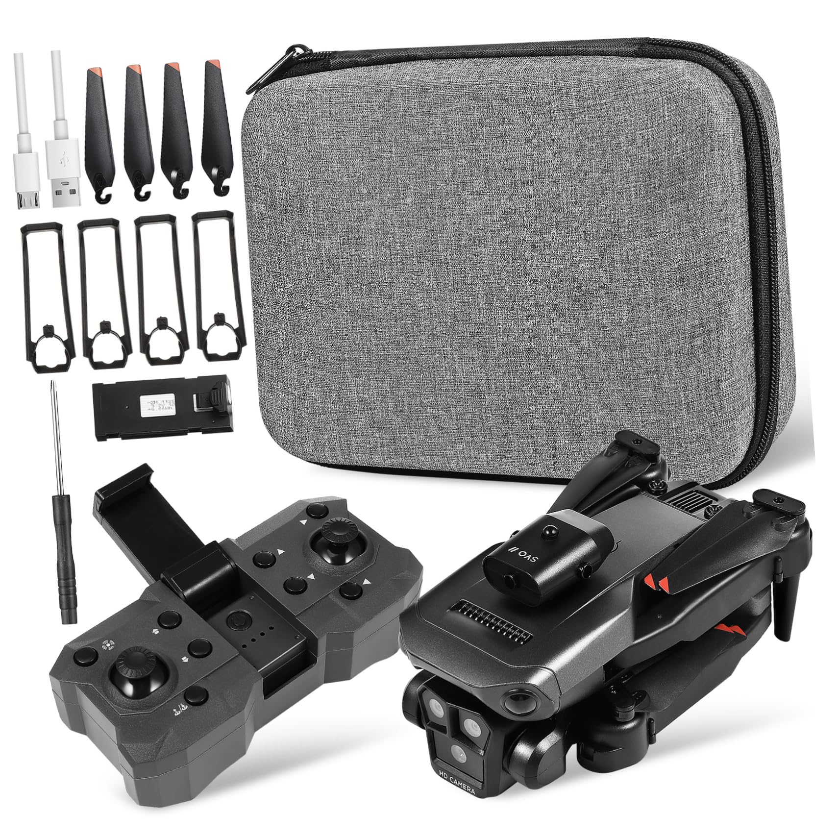 Drone Pieghevole Max con Tripla Fotocamera per Adulti Nero | 1800mah 3.7v, Lente Elettrica Regolabile 150°, Funzioni Acrobatiche e Decollo/atterraggio One-touch