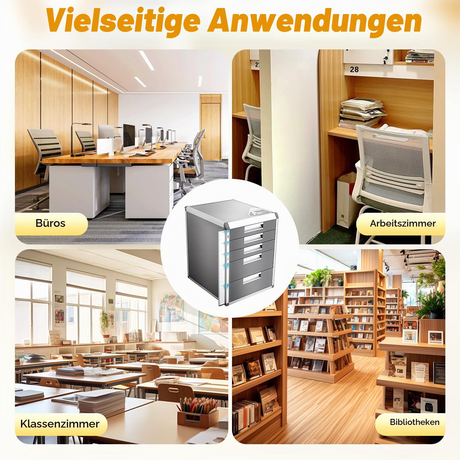 Metall Schubladenbox Abschließbar, Aluminiumlegierung Büroschrank 5 Schubladen Aktenschrank für DIN A4, Büro, Klassenzimmer und Heim, 35 * 31,5 * 40,5 cm