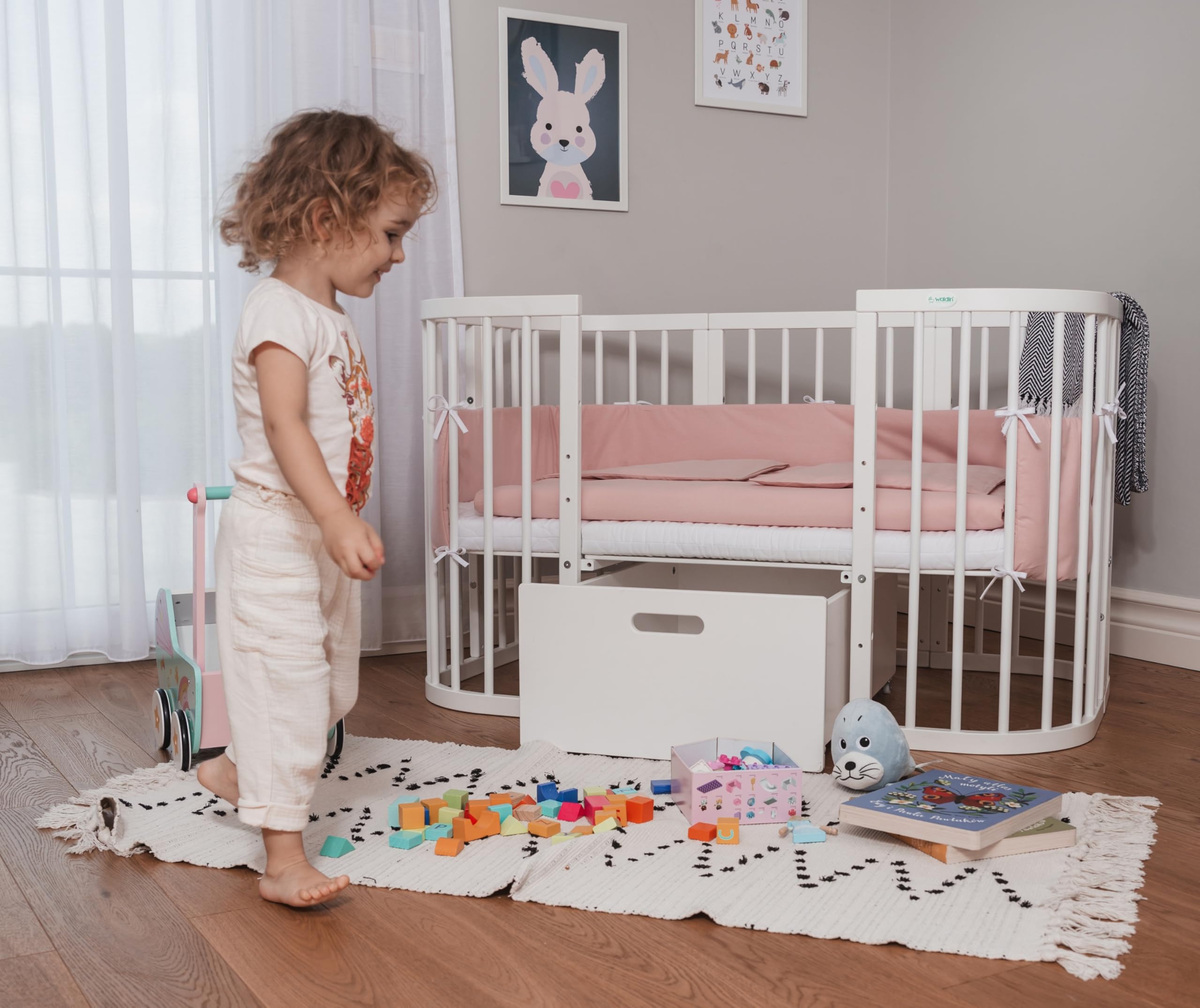 waldin Schublade für 7in1 Babybett ohne Bett, Weiß | Schafft Zusätzlichen Stauraum unter Ihrem 7in1 Bett, Passend für Klassische und Ovale Modelle ohne Bett