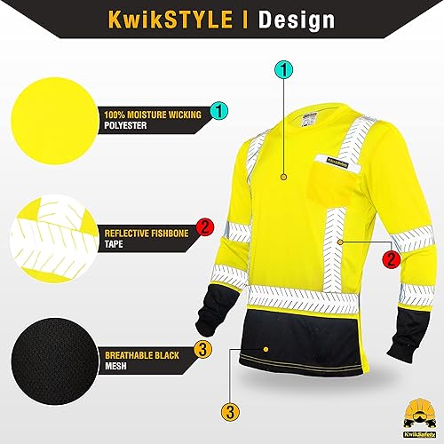 Miniatura 2 de KwikSafety - Charlotte, NC - Premium Long Sleeve Safety Shirts Crew Neck, Button & Zip Collar Class 3 ANSI Tested OSHA