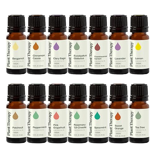 Juego de 14 aceites esenciales de primera calidad. Incluye: aceites 100 % puros de grado terapéutico de Bergamota, salvia esclarea, canela,