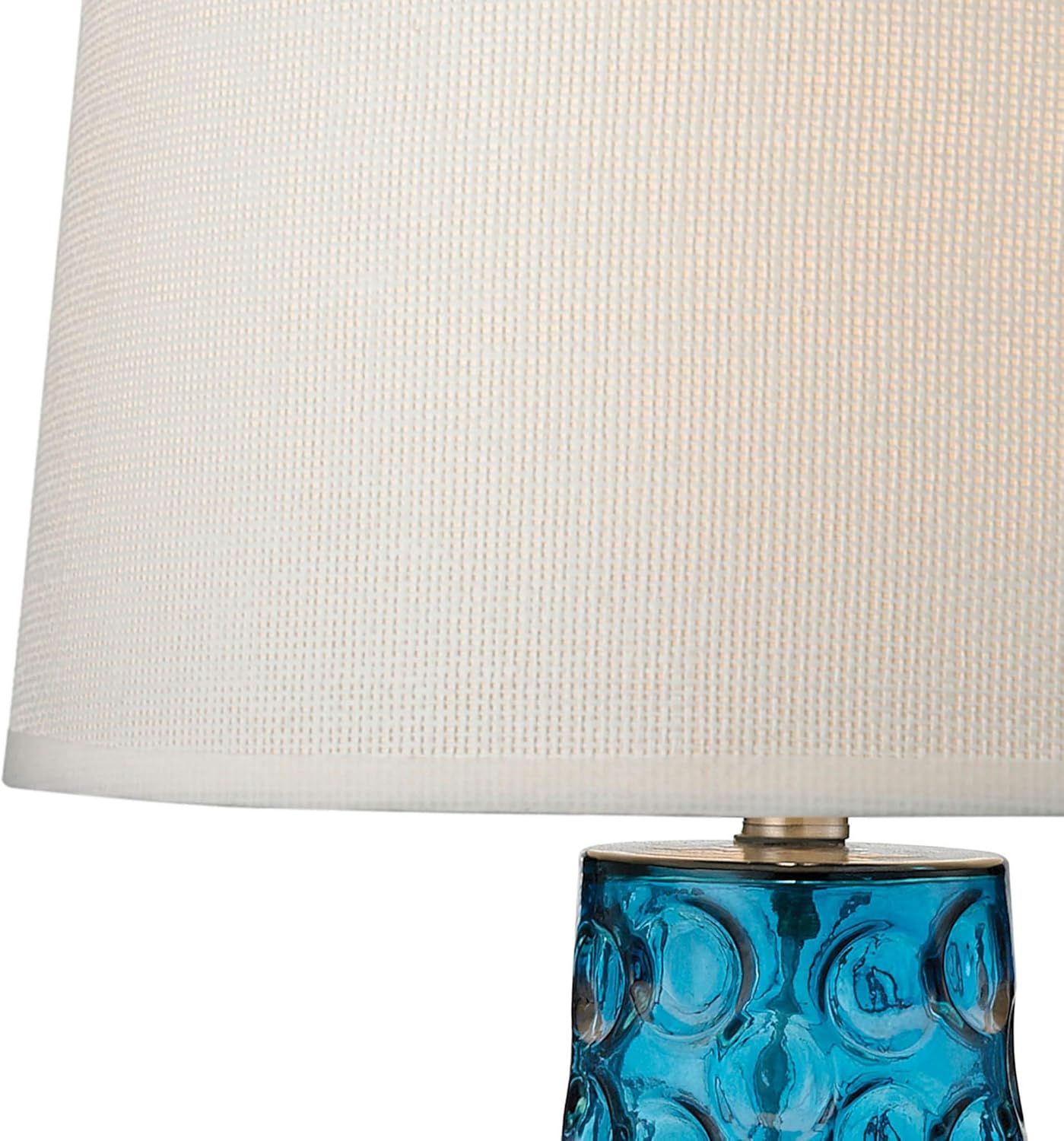 Best Seller ELK Lighting Hammered Glass LED Table Lamp in Blue with Pure White Linen Shade, 15L x 15W x 27H
