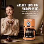 Nostalgia Rétro classique 10 Cup Machine à café - Brew de drague à une seule tache, filtre réutilisable - Anti-goutte, arrêt automatique, & Affichage de l'heure - Lave-vaisselle sans danger 50 oz Carafe - Orange