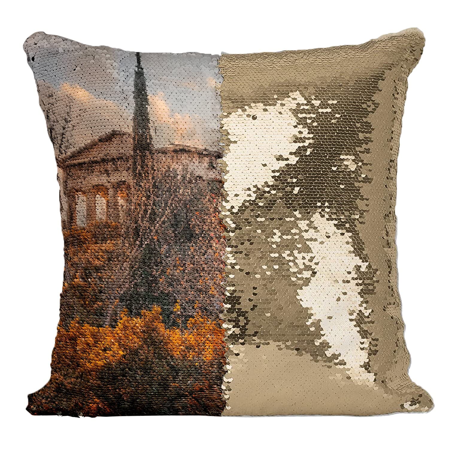 Coussin paillettes doré Parthénon, textile noble et finitions luxe