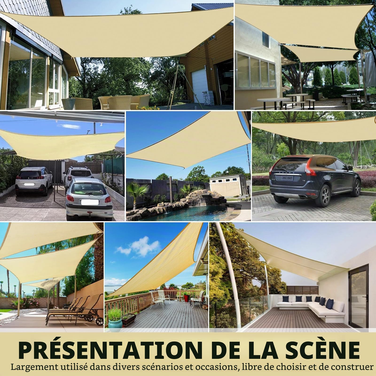 Toile Ombrage Imperméable 3 x 4m Toile Ombrage Exterieur,Toile D'ombrage, Voiles D'ombrage pour Patio,Voile D' ombrage,Voile D'ombrage Rectangulaire,Voile Ombrage Résistant Aux UV - Beige