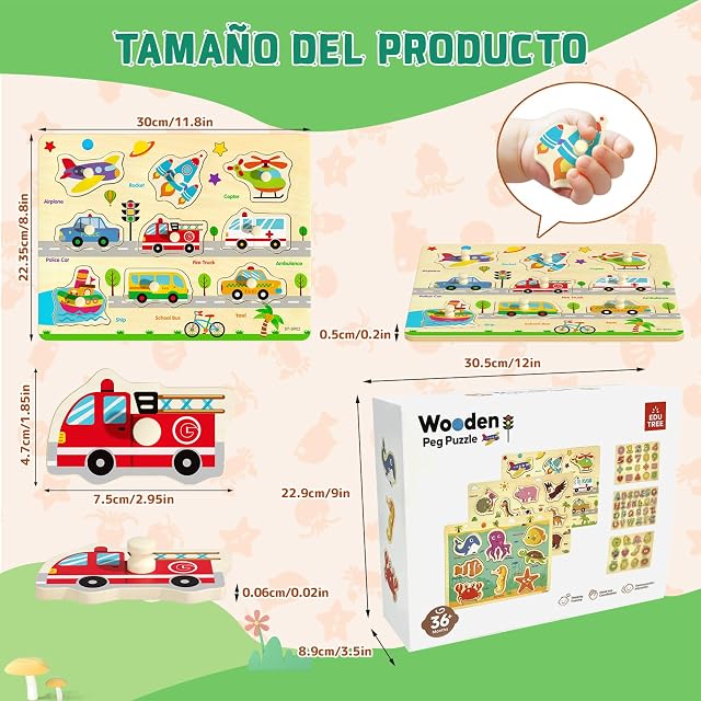 Foto 4 de 6 de Paquete de 6 Rompecabezas de Madera para Niños de 2 a 4 Años, Juguetes Educativos Montessori con Alfabeto