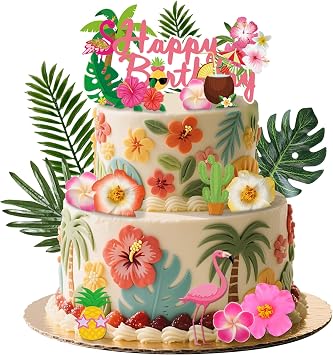 Hawaiian Cake Topper Summer Flower Cake Toppers Flamingo Cake Toppers
