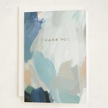 Minted Painted Thank You Card with Gold Foil Accents, Modern Abstract Brushstroke Gratitude Note, Blank Interior Premium Stationery for Weddings Birthdays Showers Business Appreciation