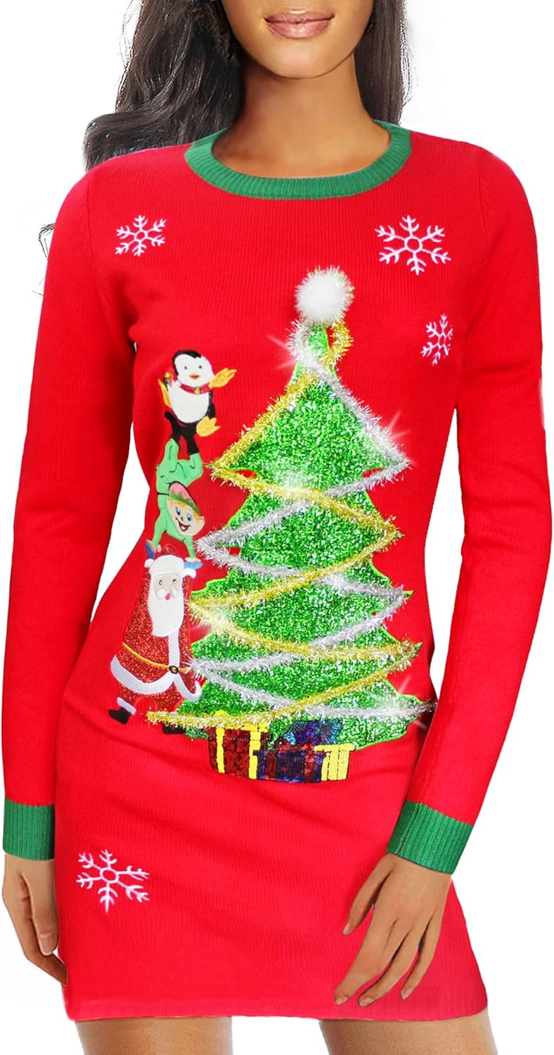 v28 Varied Ugly Christmas Sweater for Women Funny Reindeer Knit Sweaters Dress