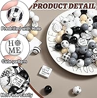 Vista 5 de Thyle 200 cuentas de madera de color blanco y negro con rayas de búfalo de 0.630 in y 0.787 in, cuentas de color sólido arqueadas para ventana