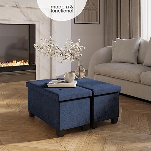 Miniatura 11 de Otomana plegable para dormitorio o sala de estar, con contenedores de almacenamiento, reposapiés para el extremo de la cama, soporta hasta 660 lb,