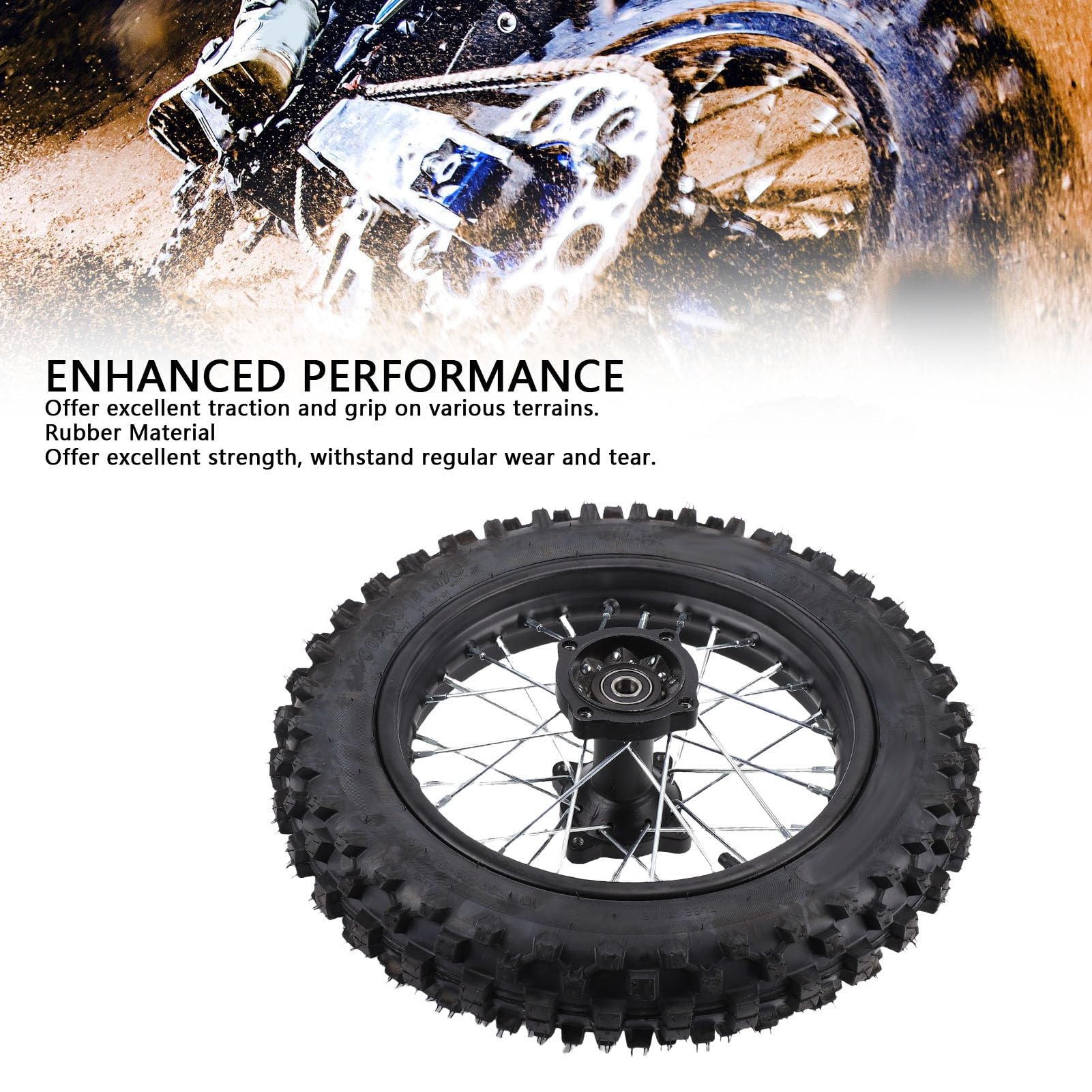 aqxreight 12-calowy zespół Opony na felgę Tylnego Koła, Opona Wymienna 80/100 12 z łożyskiem 15 Mm, do Apollo SSR XR CRF Dirt Pitbike Kayo TSD 110 TD 125
