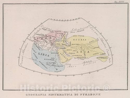 Historic Pictoric Mapa Geografia sistematica di Strabone, 1842, Decoración de pared vintage 24in x 18in