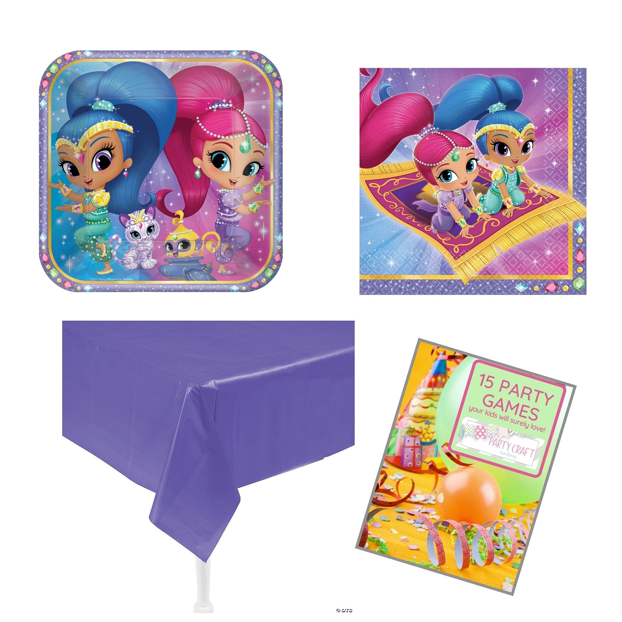 Shimmer and Shine Birthday Party Tableware Set, Serves 16 Guests, Includes Plates, Napkins, Tablecover and Exclusive Party Games Booklet by Party Craft Creations