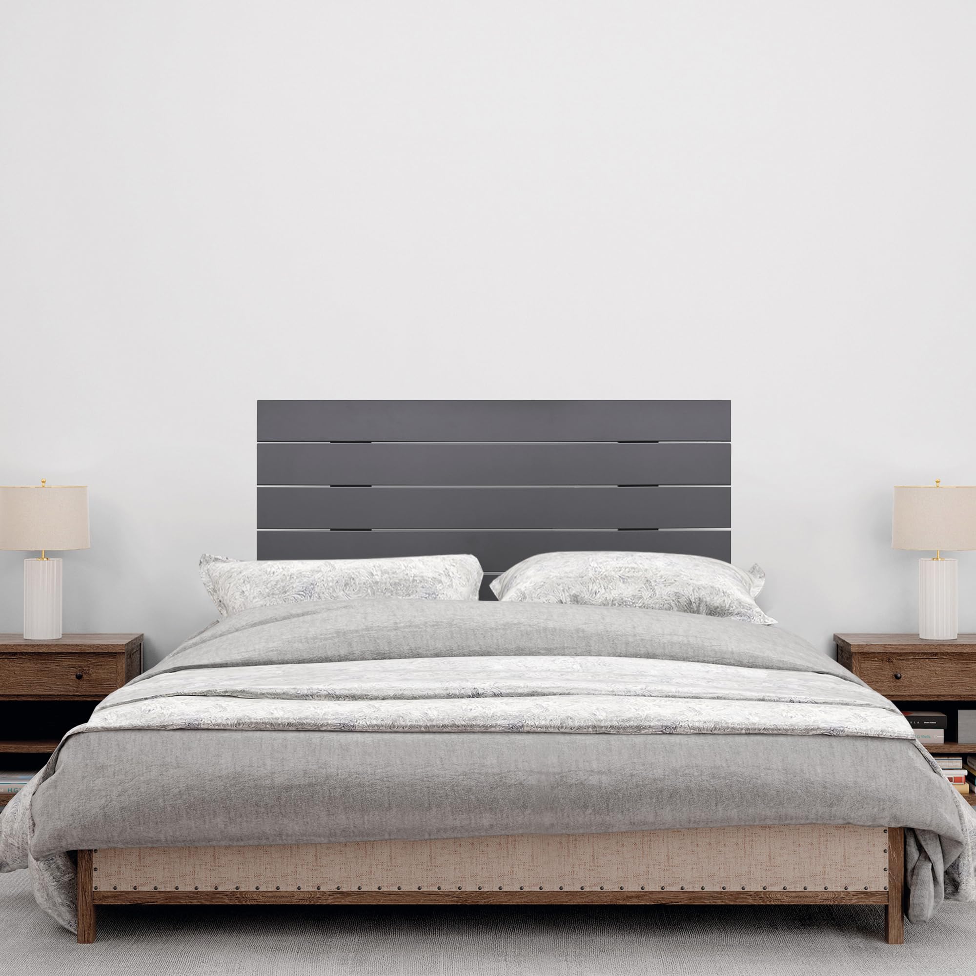 DHOME Recyceltes MDF Holz Kopfteil im Palettenstil Horizontales Bed Pallets Beschläge inklusive (80x46 Palette 5, Massiv Grau)