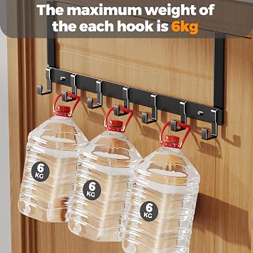 Woobroo Over Door Hooks, Heavy Duty Over Door Hanger with Rust Resistant Finish, 7 Hooks Aluminum Over Doors Coat Hooks Storage for Coats, Hats, Bags, Clothes, Towels