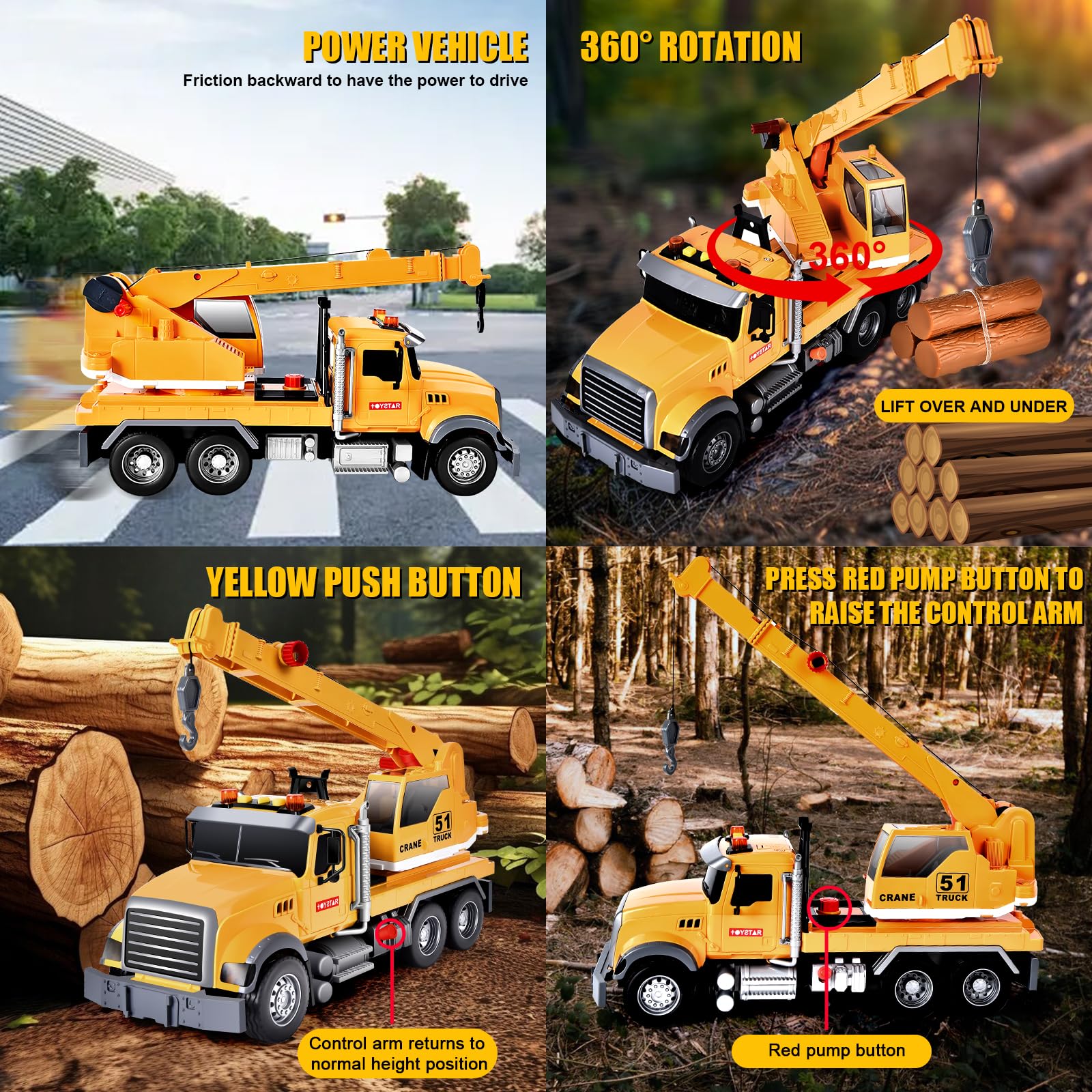 Aragallant Camion Gru Giocattolo, Gru Giocattolo per Bambini, Gru Giocattoli da Cantiere Ragazzi, Camion Grande Giocattolo con Suoni, Regali per bambini di oltre 5 anni