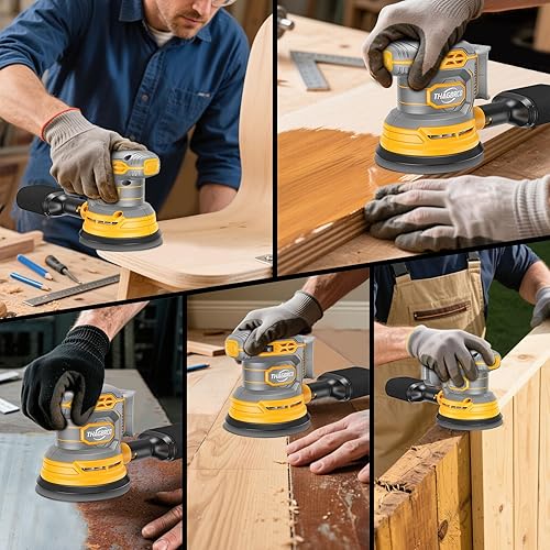 Miniatura 8 de Lijadora orbital inalámbrica compatible con Dewalt 20V 60V, lijadora orbital eléctrica con sin escobillas 12000 RPM, 6 discos variables, lijadora de