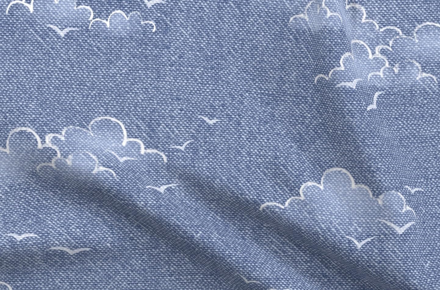 Spoonflower Fabric - Summer Sky Coastal Nautical Clouds Seagulls Neutral Calm Serene Printed on Petal Cotton Fabric Fat Quarter - Sewing Quilting Apparel Crafts Decor