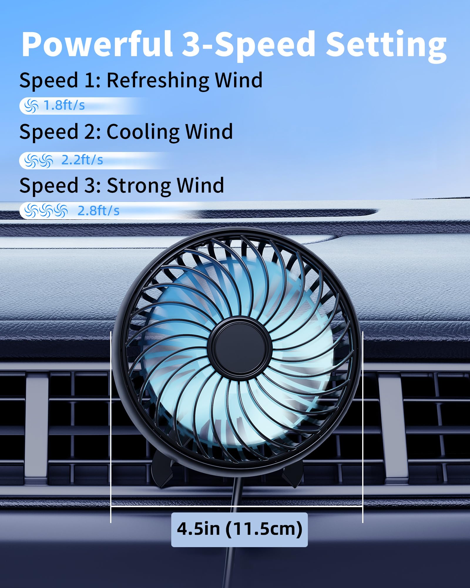 Ventilateur AC USB pour voiture, SUV, fourgonnette, pick-up, camping-car, véhicules, ventilation de voiture, ventilateur de ventilation pour augmenter la circulation de l'air de