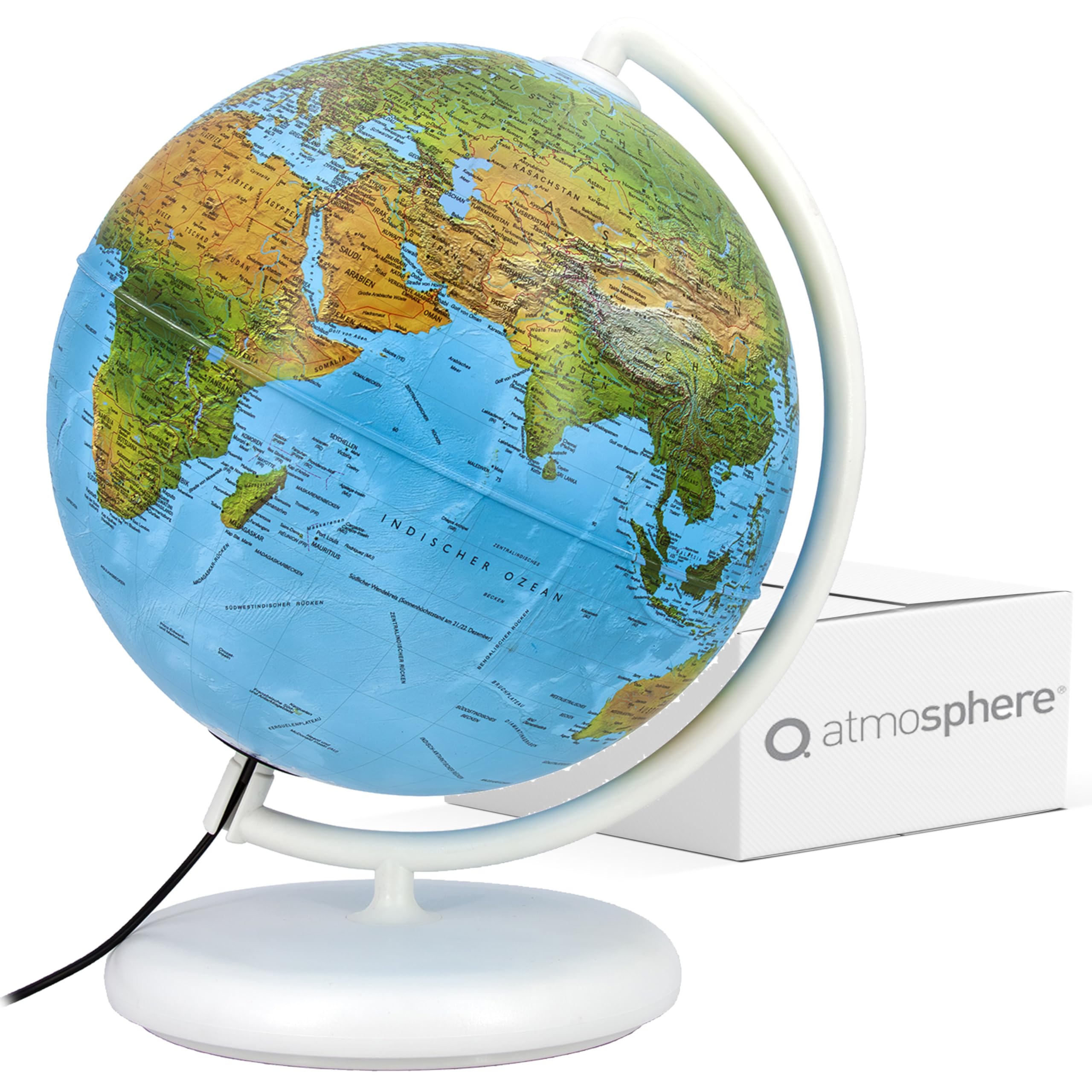 Gaia 2.0 - interaktiver 25 cm Globus mit aktueller Augmented Reality App, Leuchtglobus mit deutscher, physisch/politischer Doppelbild-Kartografie