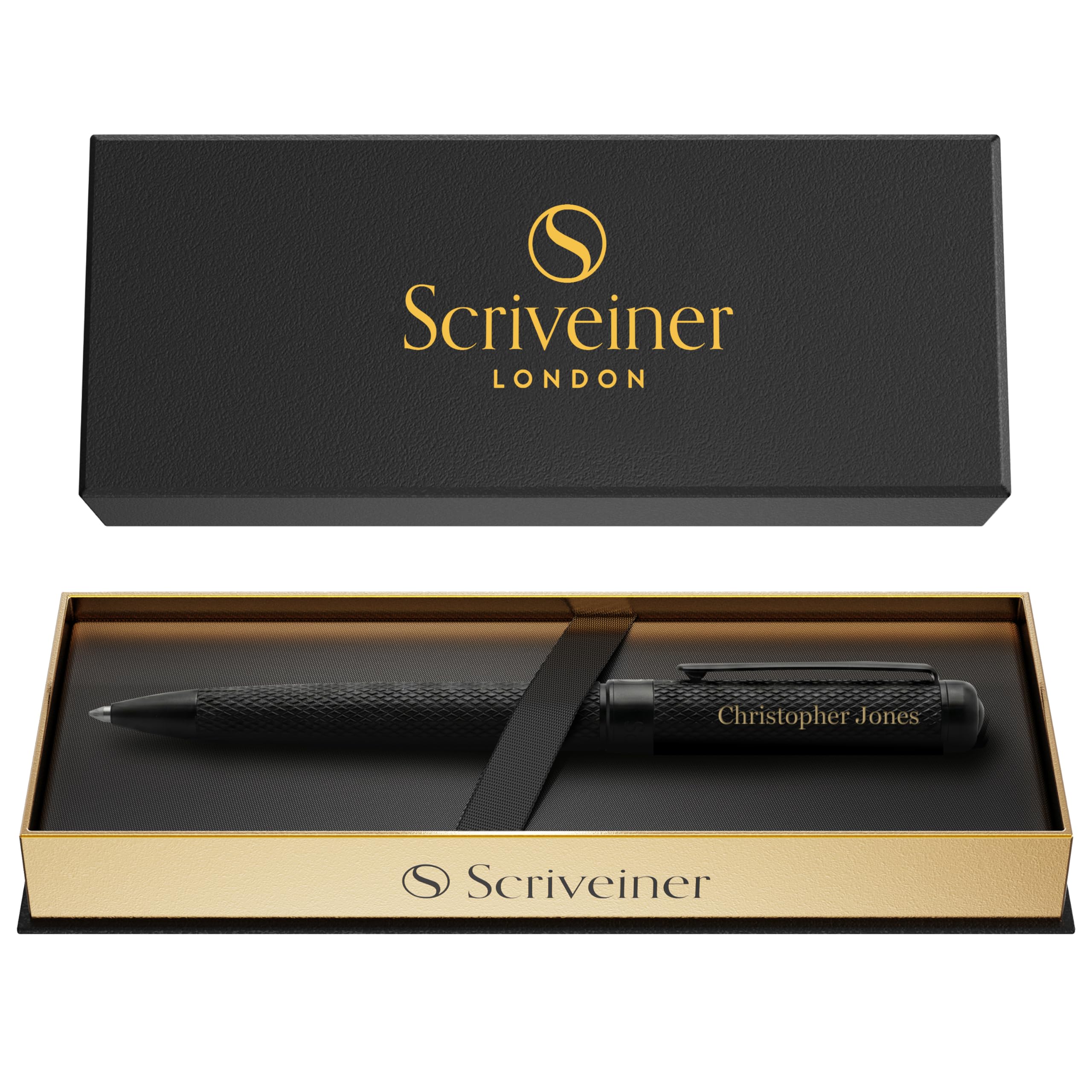 Scriveiner All Black Ballpoint - Stunning Luxury All Metal Matt Black Pen, Including Schmidt Refill, Best Ball Pen Gift Set for Men & Women, Professional Executive Office, Custom Name Engraving