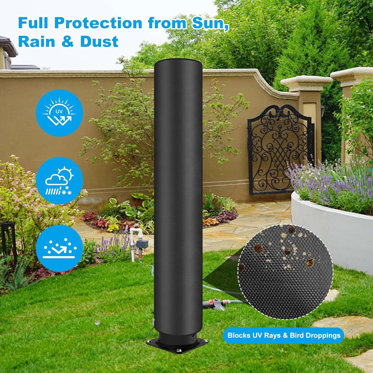 Doccia Solare Esterno 35 L, Colonna Doccia Solare Piscina con Telo Protettivo, Serbatoio PVC, Acqua Calda Fredda, Soffione Orientabile, Rubinetto Lavapiedi, Giardino Campeggio