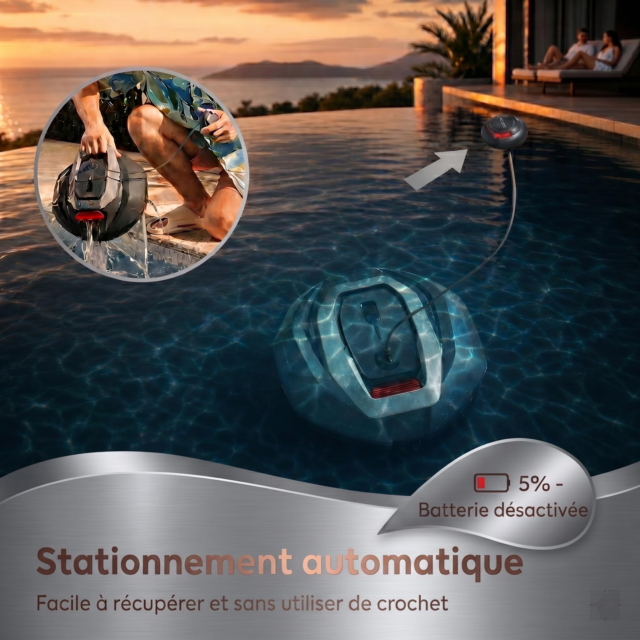 Robot Piscine Pooleco 10, Aspirateur Piscine sans Fil 90min et 2,5 litres, Auto-Parking, Entretien Facile, pour Toutes Les Formes et Surfaces de Piscines Hors Sol et Enterrées Jusqu’à 80㎡