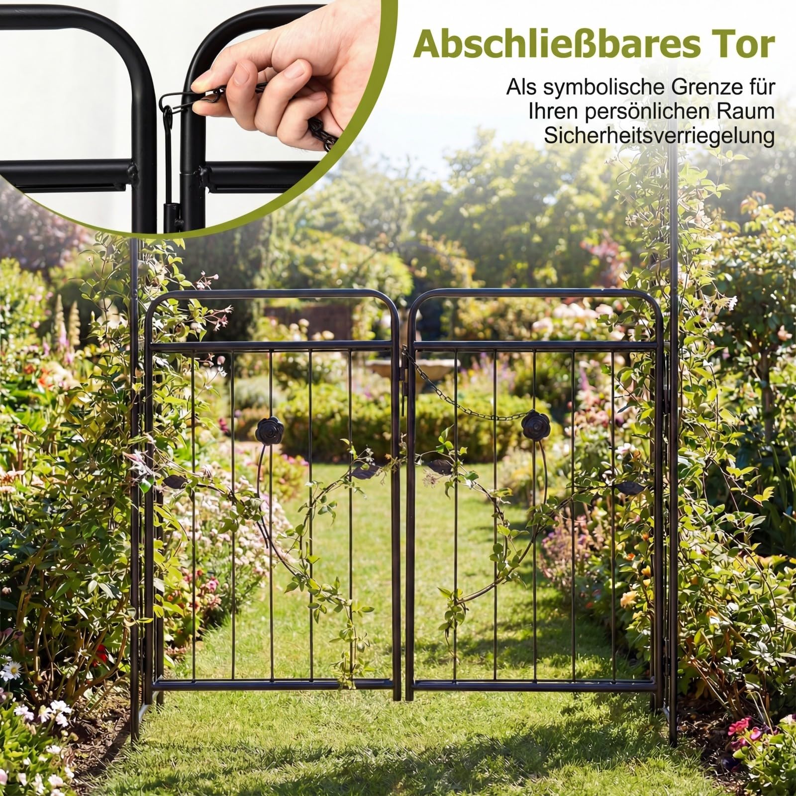 COSTWAY Rosenbogen mit Tür, Gartenbogen aus Metall stabil, Torbogen Garten, Rankbogen für Kletterpflanzen, Rankhilfe Rankgitter Rundbogen, inkl. Erdspieße, für Hochzeit Partys (102 x 49,5 x 223 cm)