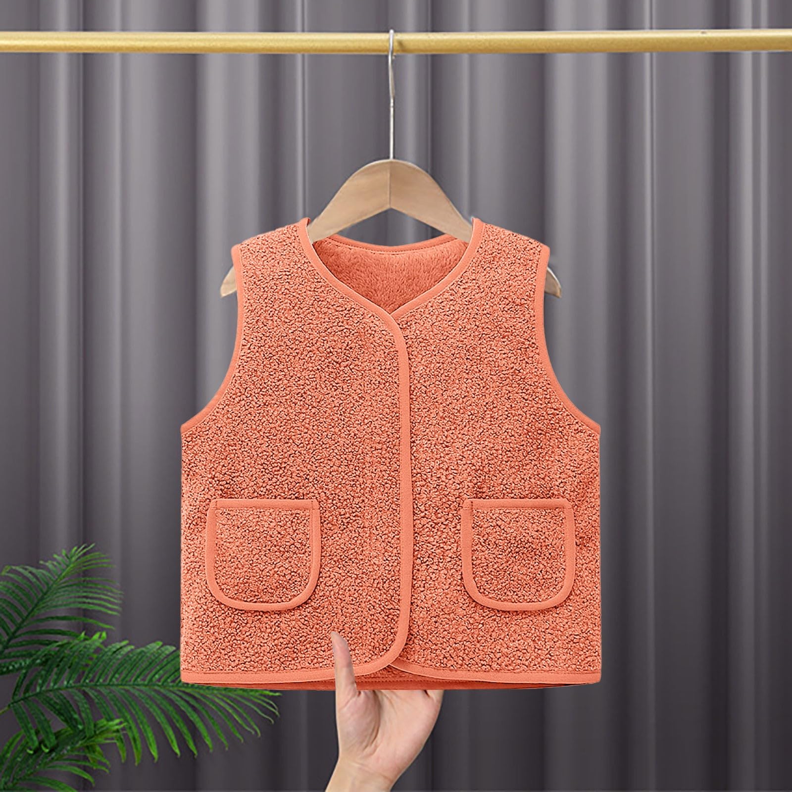 Chaleco polar sin mangas para niño, invierno, cálido, con cremallera, cuello en V, color liso, para niños, ropa de exterior, ligera, con bolsillos, 6 meses a 9 años