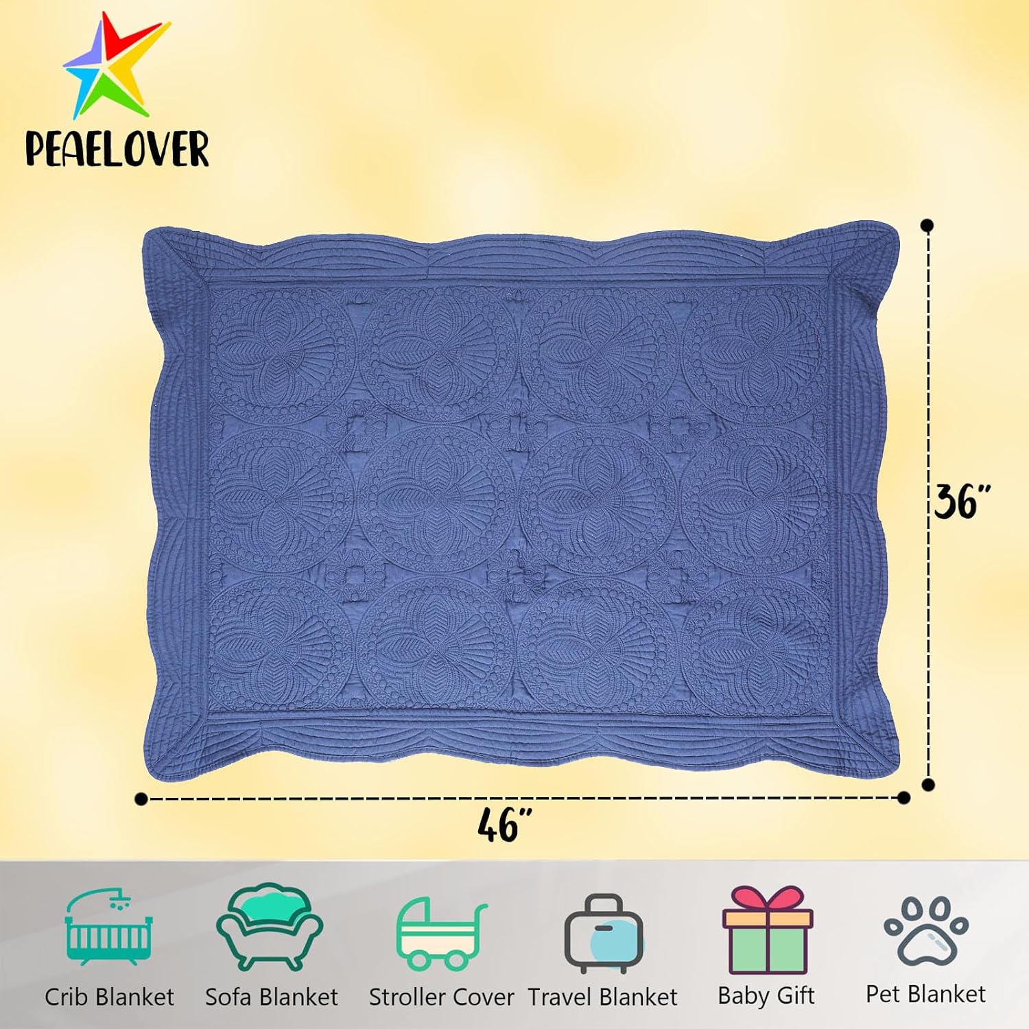 PEACELOVER Embossed Neutral Baby Quilt Durable, Lightweight Baby Blankets Four Seasons for Personlized Monogram Cotton Quilted Blanket Toddler Quilt for Boys and Girls 46x36 Inches (Navy)