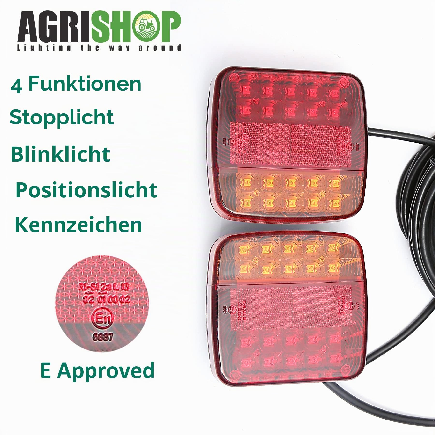 LED Anhänger Rückleuchten Beleuchtung mit Magneten - 12V, 5Funktionen, E-Mark, 7-poliger Stecker, 7,5m Kabel, Magnetische LED Rücklichter für Anhänger, KFZ, PKW, Wohnwagen