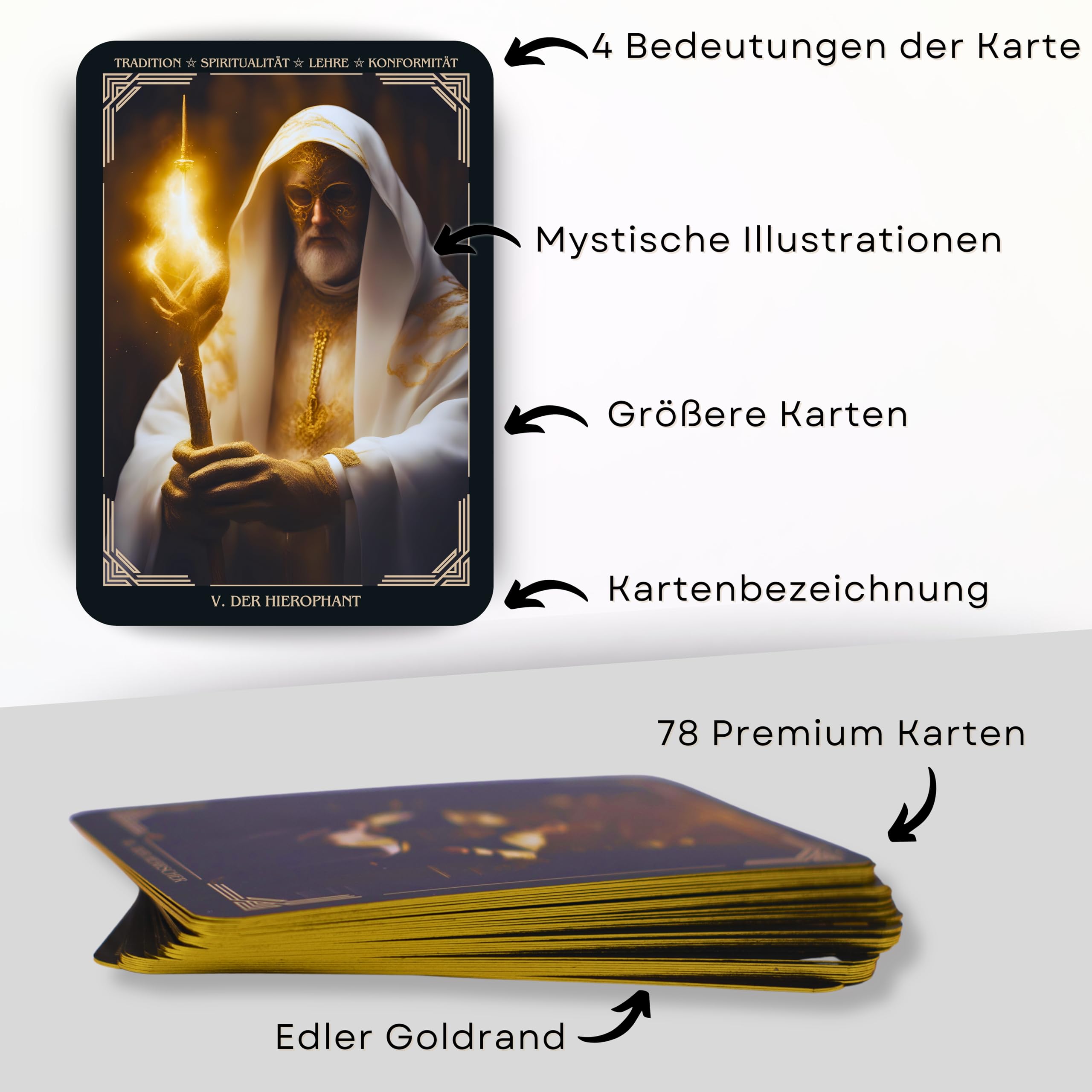 Tarotkarten – 78 Karten mit gedrucktem Begleitbuch auf Deutsch und zusätzlichem digitalem Buch in Deutsch, Englisch und Ungarisch – für Anfänger & Profis (Packung mit 2)