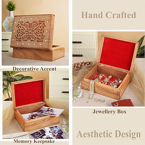 Miniatura 2 de Ajuny Caja de almacenamiento decorativa de madera hecha a mano para joyas, diseño celta, multiusos, organizador de cofre del tesoro, para viajes,